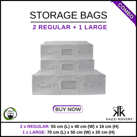 2 REGULAR + 1 LARGE | Cotton Storage Bags