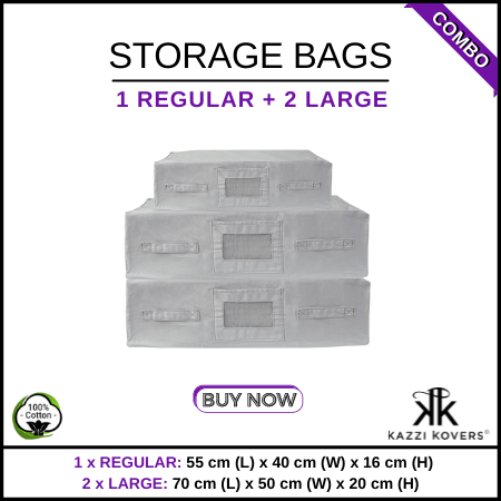 1 REGULAR + 2 LARGE | Cotton Storage Bags