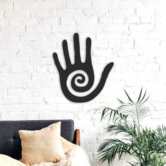 First nations art, hopi hand decor, healing hand, swirl hand decor, interesting wall art, native american woodsy decor, customized wall art