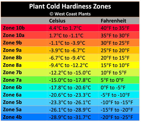 Cold Hardiness Zones table