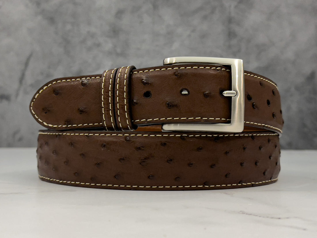 Jacob Leather Grey Ostrich Quill Hill – Belt: