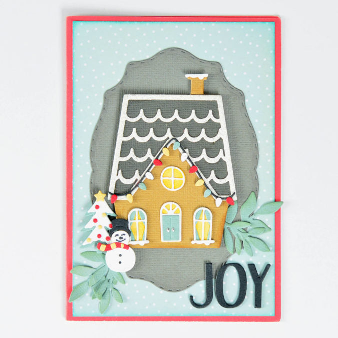 Completed New Sizzix Thinlits -Craft Christmas House - with Joy Message