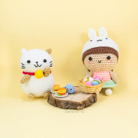 Lucky Cat and Girl with Bunny Hat Amigurumi