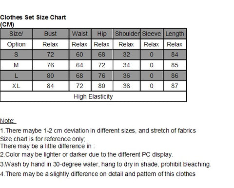 Bodycon Dress Size Chart