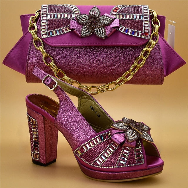 fuchsia shoes and matching bag