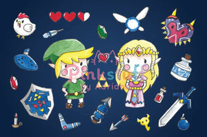 Link and Zelda Mini Print - Pinkstuff by Adriana 