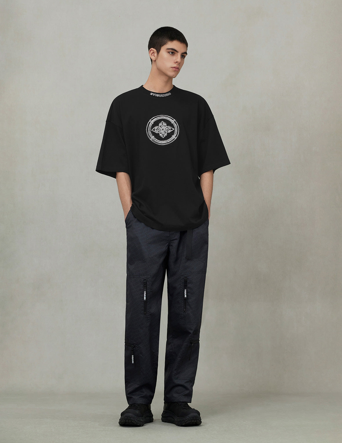 Kamon Print and Embroidery Oversized T-shirt model shot