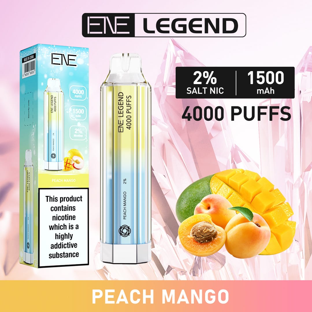 ENE Legend 4000 Disposable Vape Puff Pod Device - Box of 10 - Peach Mango -Vapeuksupplier