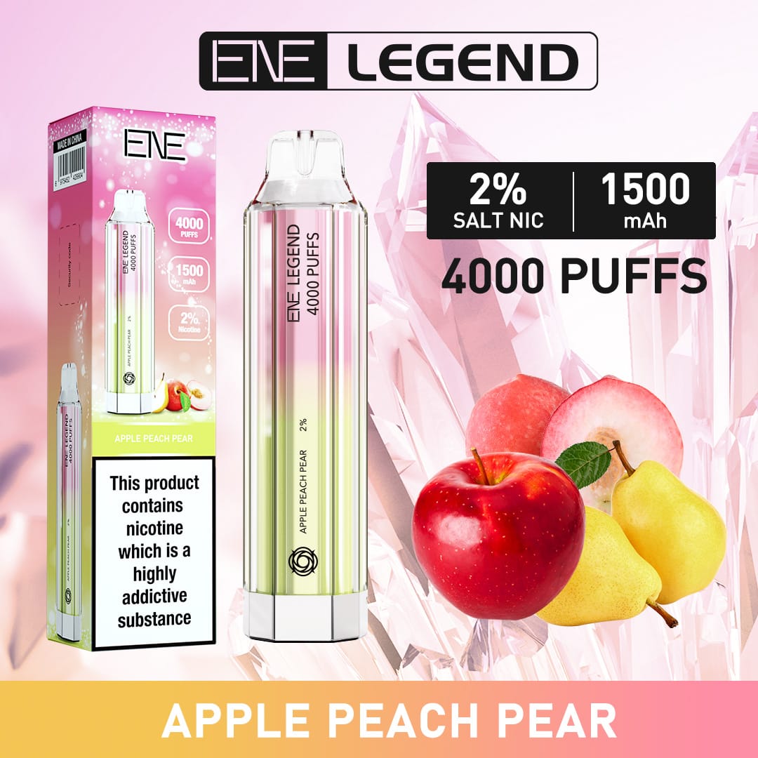 ENE Legend 4000 Disposable Vape Puff Pod Device - Box of 10 - Apple Peach Pear -Vapeuksupplier