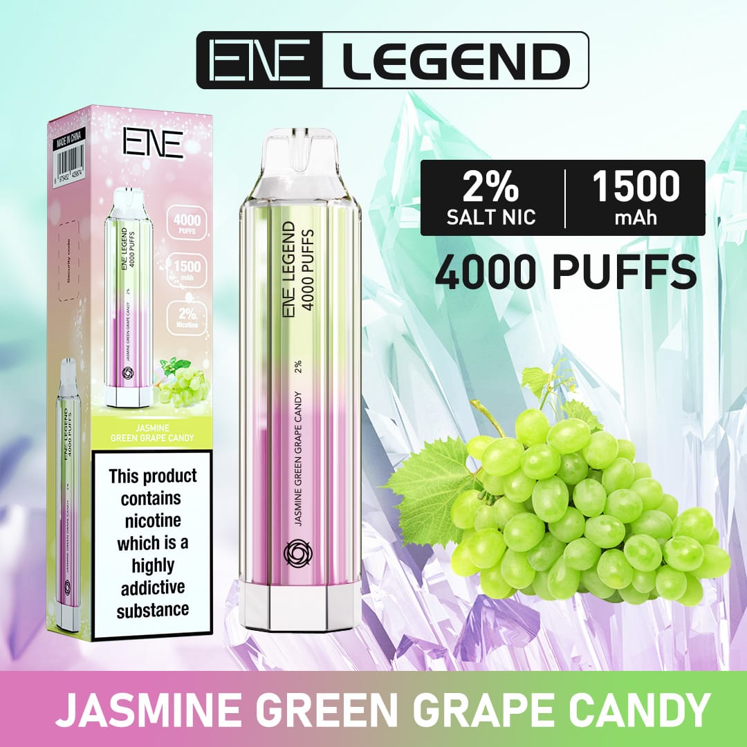 ENE Legend 4000 Disposable Vape Puff Pod Device - Box of 10 - Jasmin Green Grape Candy -Vapeuksupplier