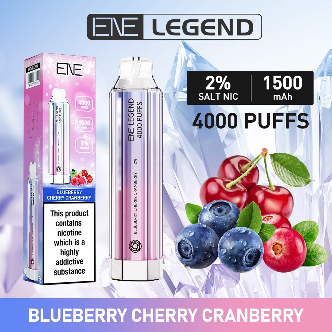 ENE Legend 4000 Disposable Vape Puff Pod Device - Box of 10 - Blueberry Cherry Cranberry -Vapeuksupplier