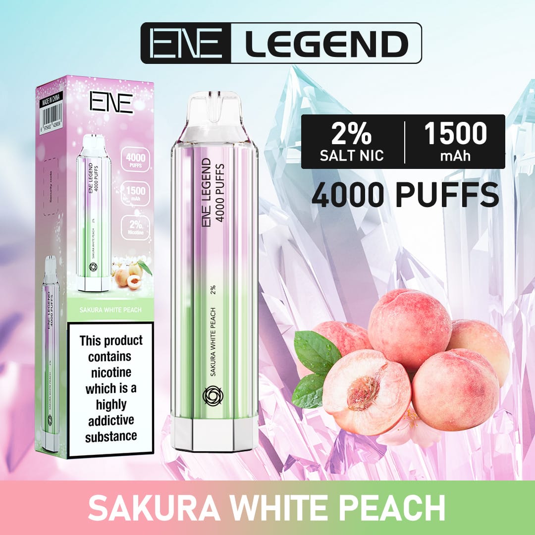 ENE Legend 4000 Disposable Vape Puff Pod Device - Box of 10 - Sakura White Peach -Vapeuksupplier