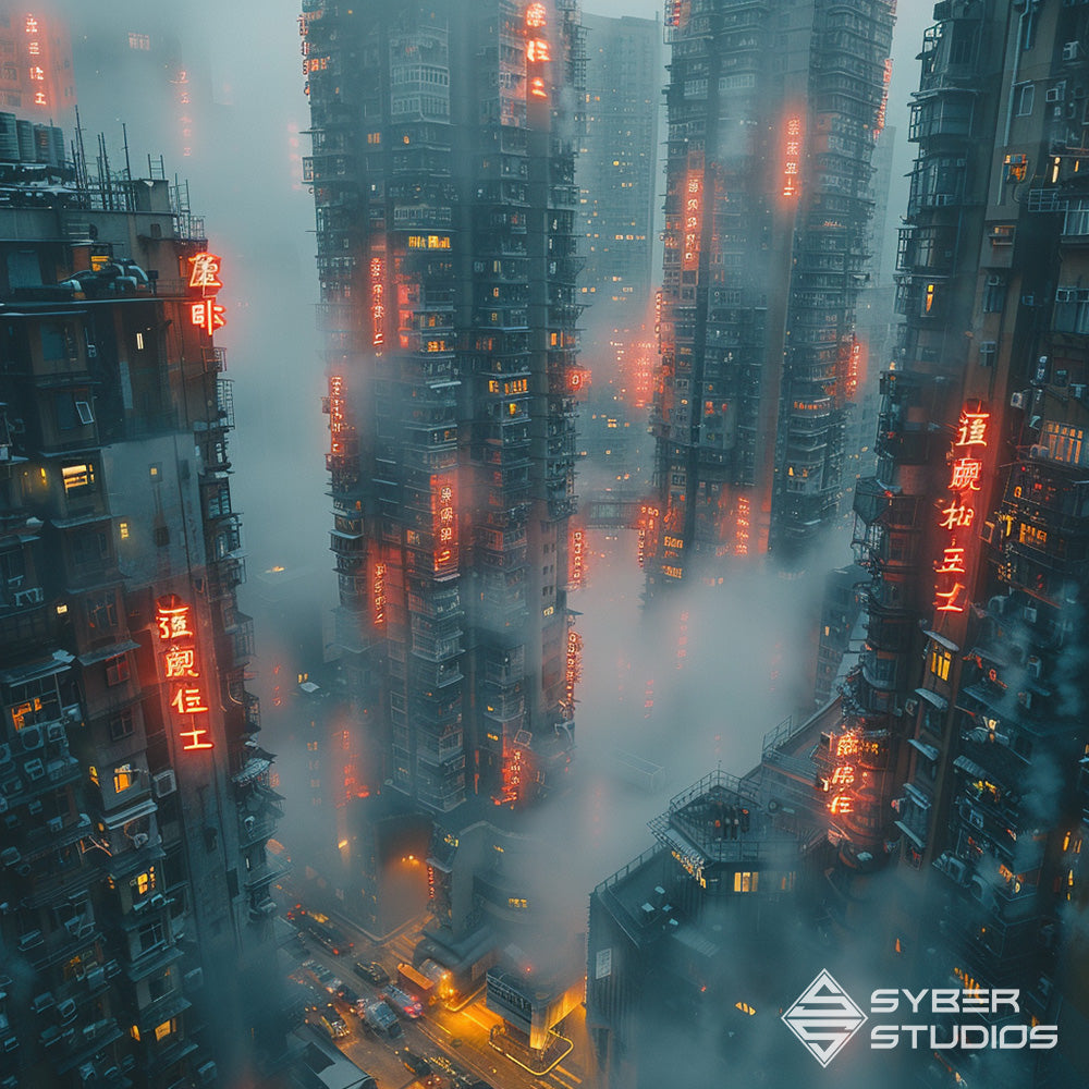 Life in the cyberpunk city's stacked apartments is a symphony of chaos and order, where every floor tells a different story
