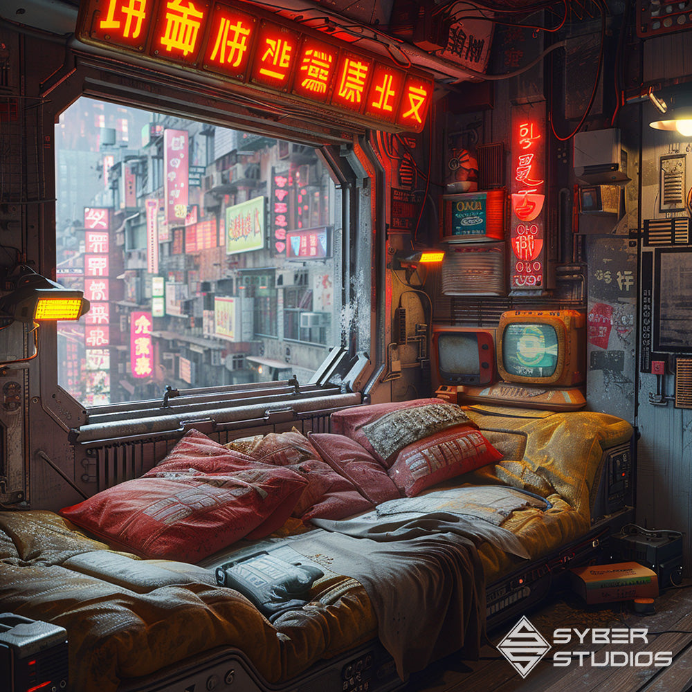 Neon Nightscape: Inside the Cyberpunk Room's Electric Embrace