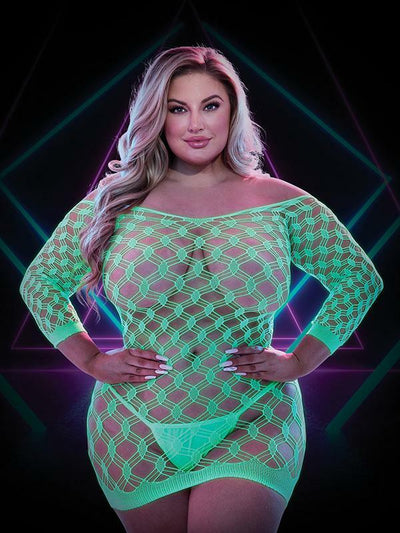 Lapdance Lingerie Lapdance Glow In The Dark Mini Dress with Sleeves - Queen