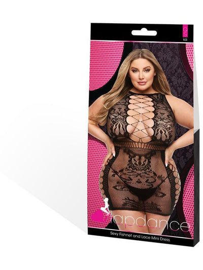 Lapdance Lingerie Sexy Fishnet and Lace Mini Dress - Queen