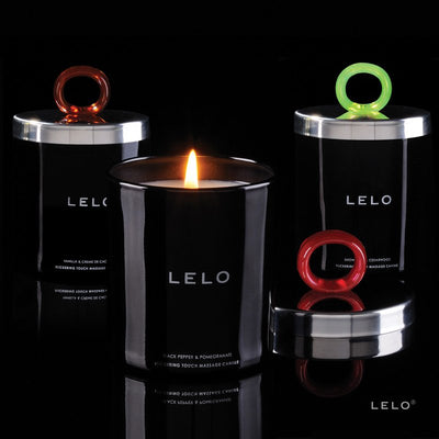 LELO Flickering Massage Candle - Snow Pear & Cedarwood Massage Lotion - Black