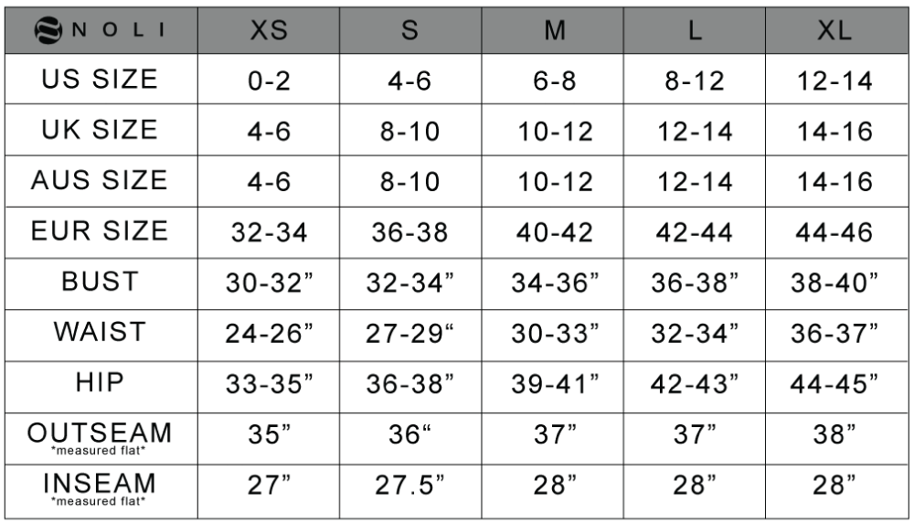 Size Chart– Noli Yoga