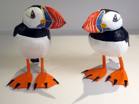 paper mache puffins