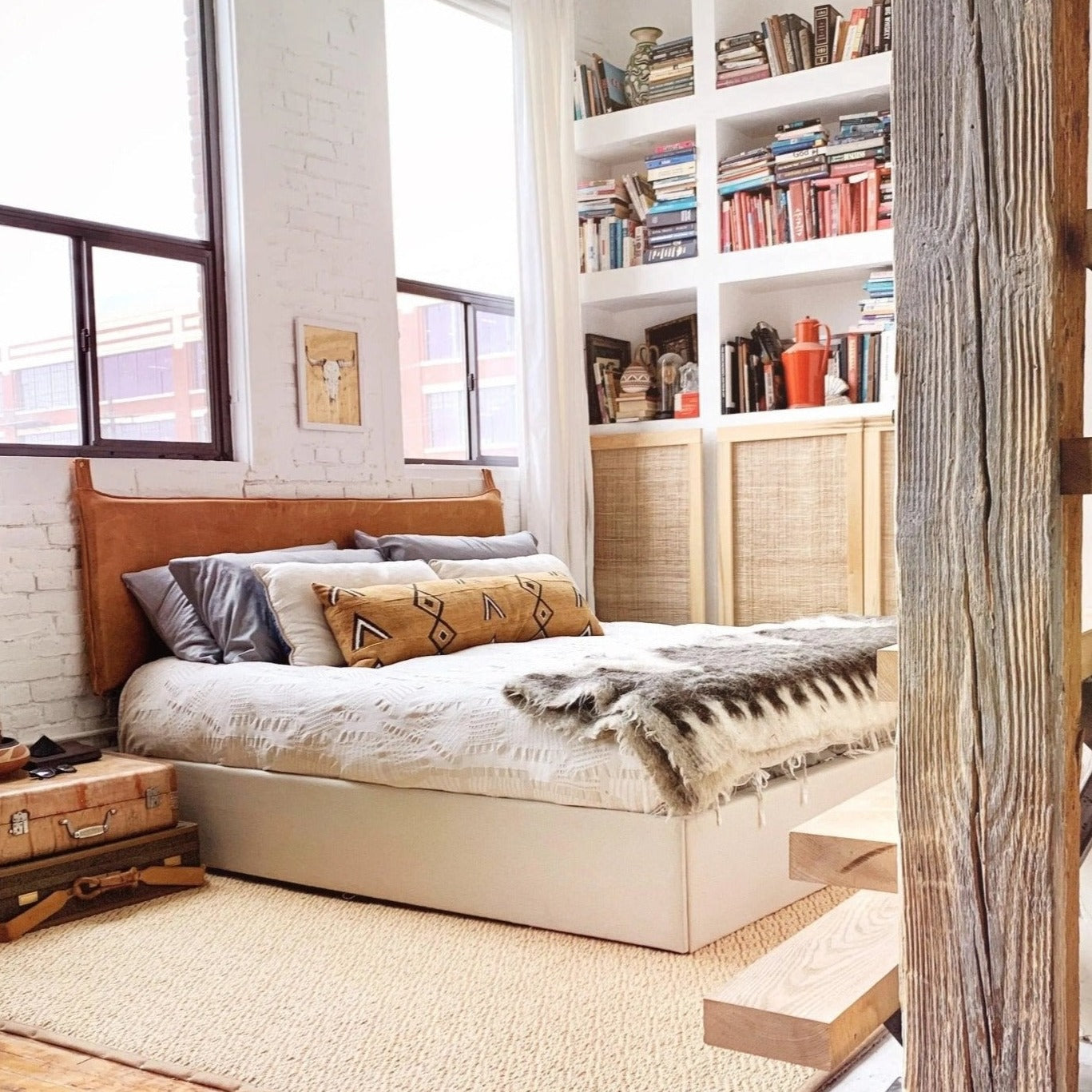 Chocolate Aged Leather Hanging Headboard with straps