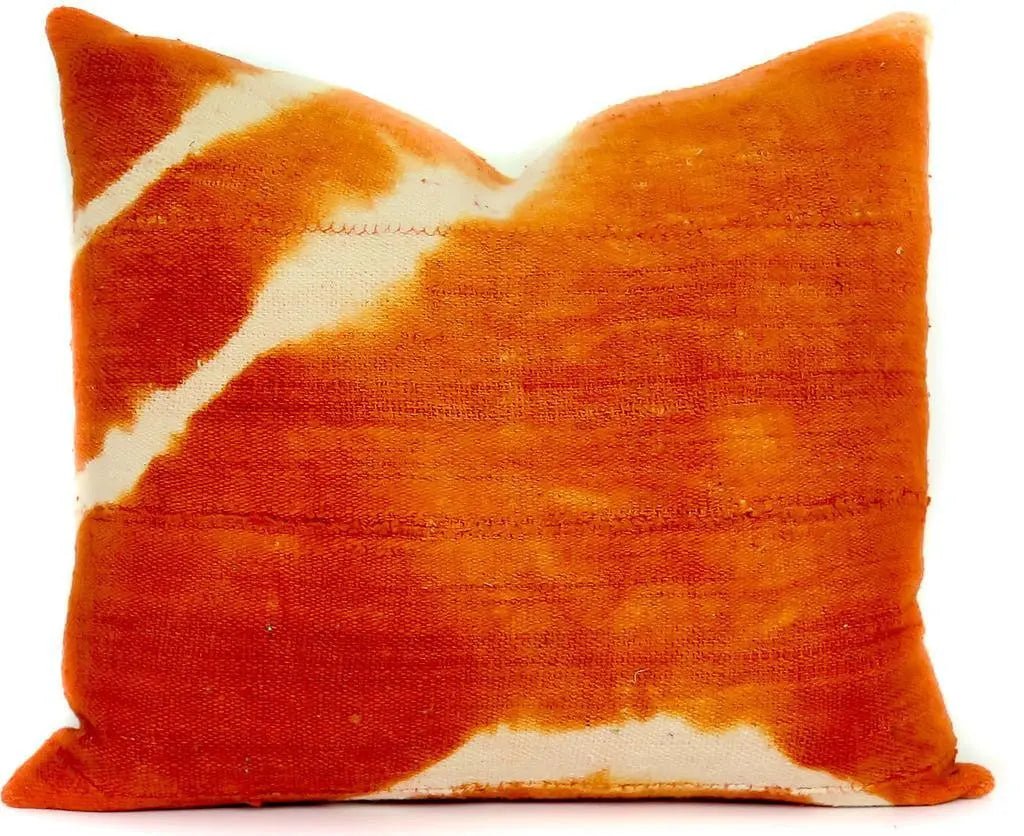 Burnt Orange and Ecru Decorative Pillows, 12x18 Lumbar Mudcloth