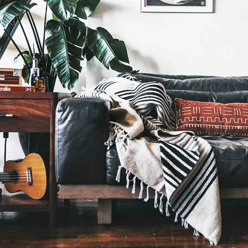 The Curated Nomad Pyrola Handwoven Black and White Boho Throw
