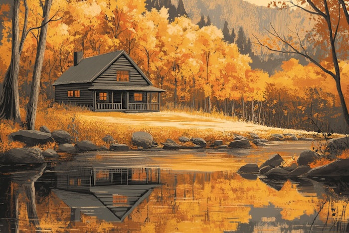 Vintage poster of autumn landscape.