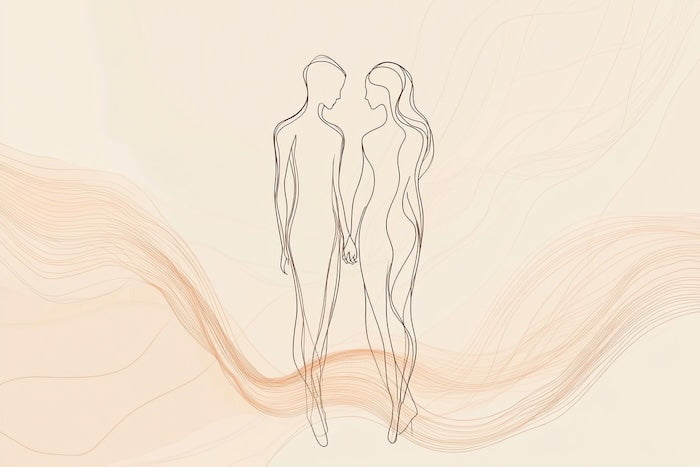 Minimalist line art of couple.