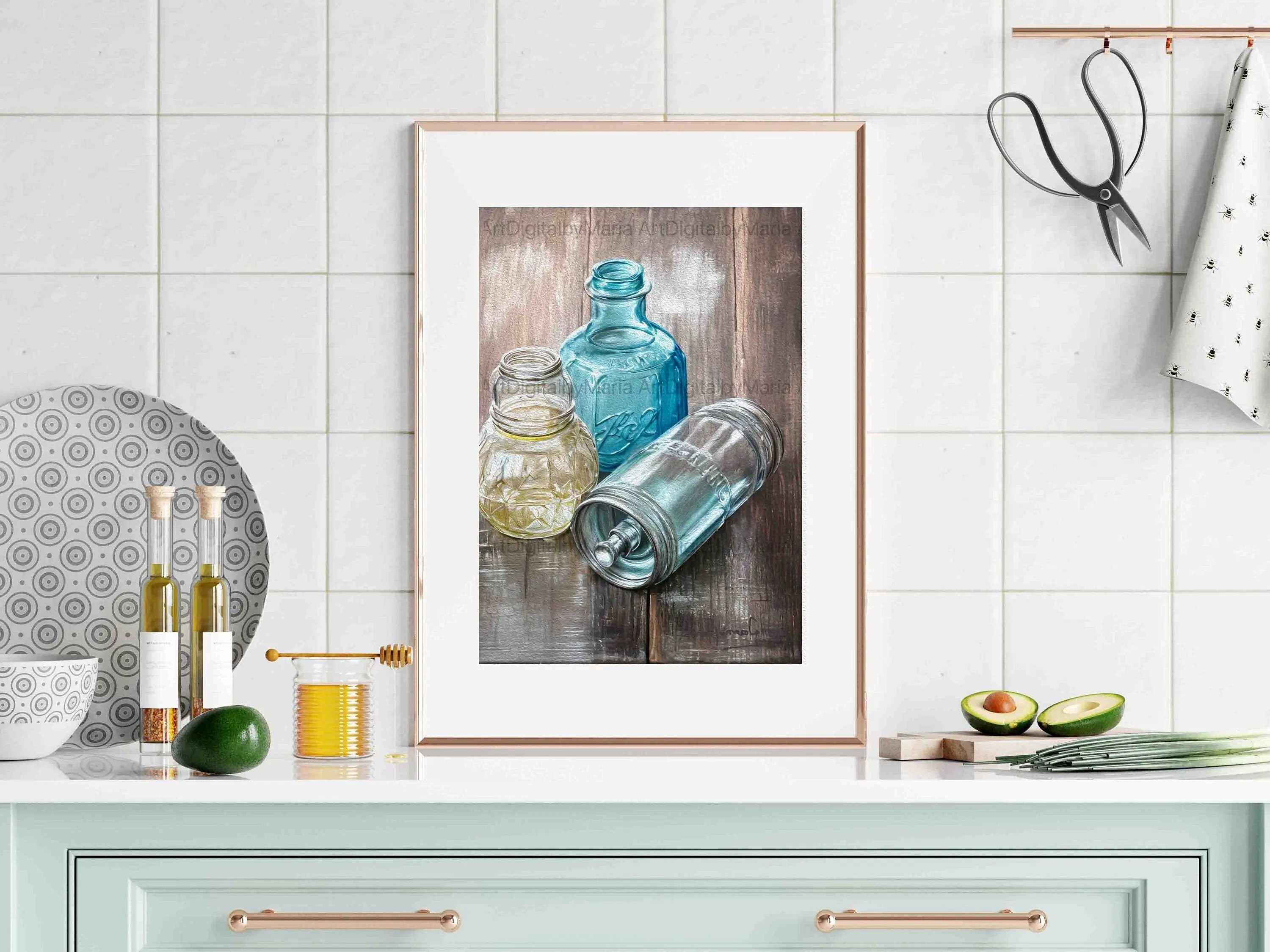 Blue Antique Jars Digital Print