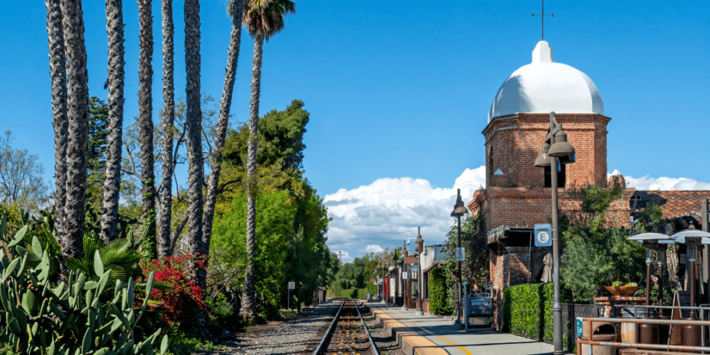 The historic San Juan Capistrano train station located near Los Rios Street, showcasing its timeless architectural charm.