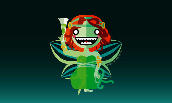 The Green Absinthe Fairy, illustration and Sticker