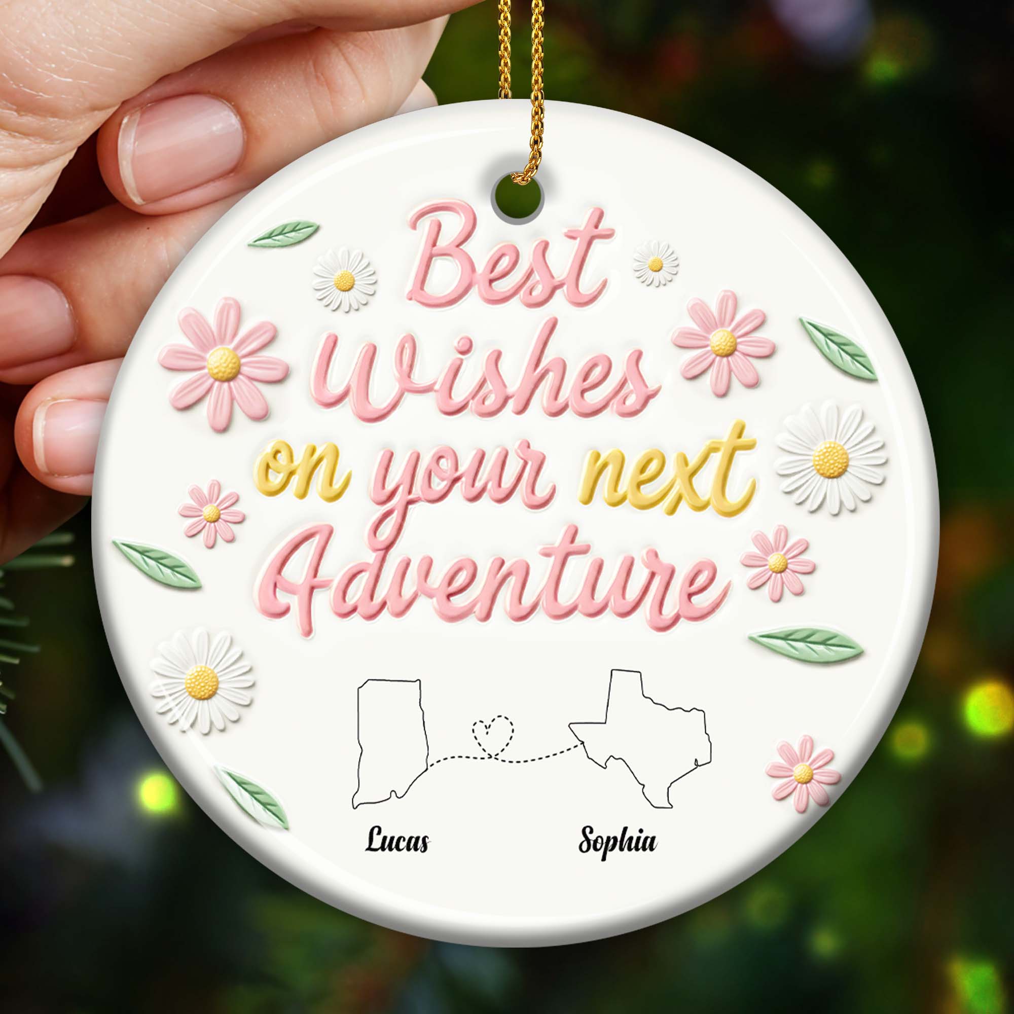 Best Wishes On Your Next Adventure With Floral Design - Personalized Custom Ceramic Ornament With Round Shape - BST057_RCE