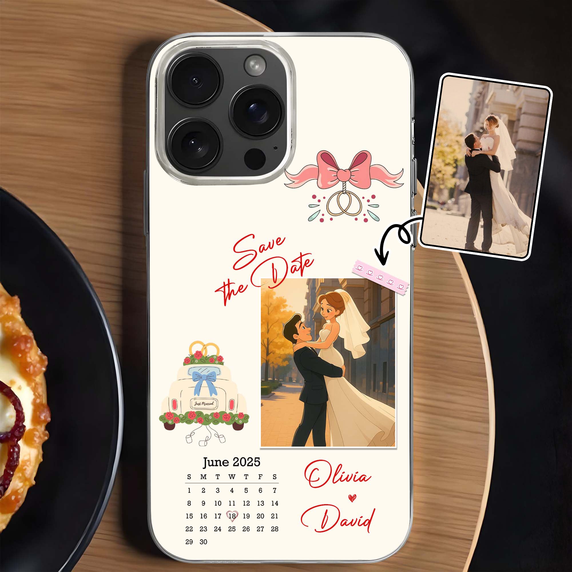 Save The Date, Couple And Calendar Design - Personalized Clear Phone Case - CPL404_PHC