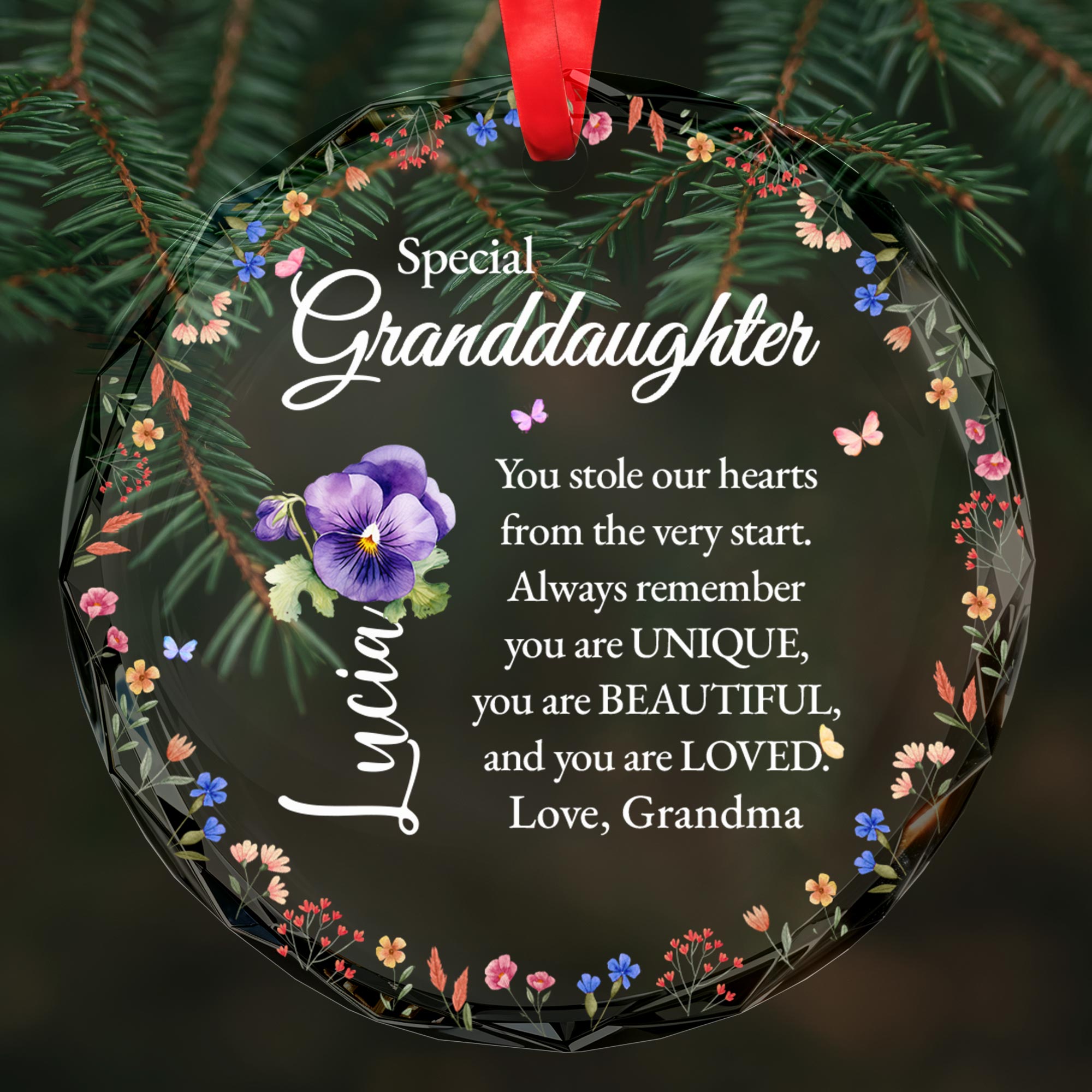 Special Unique and Beautiful Message For Granddaughter - Personalized Custom Circle Glass Ornament - GDT086_CGOR