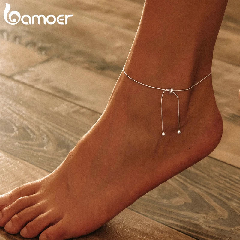 Silver Adjustable Snake Charm Anklet for Women Foot Jewelry Minimalist
