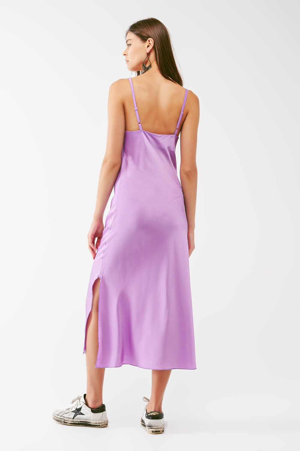 Satin Cami Slip Midi Dress I Lilac Elegance