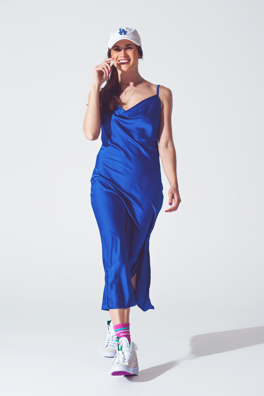 Satin Cami Slip Midi Dress I Blue Elegance