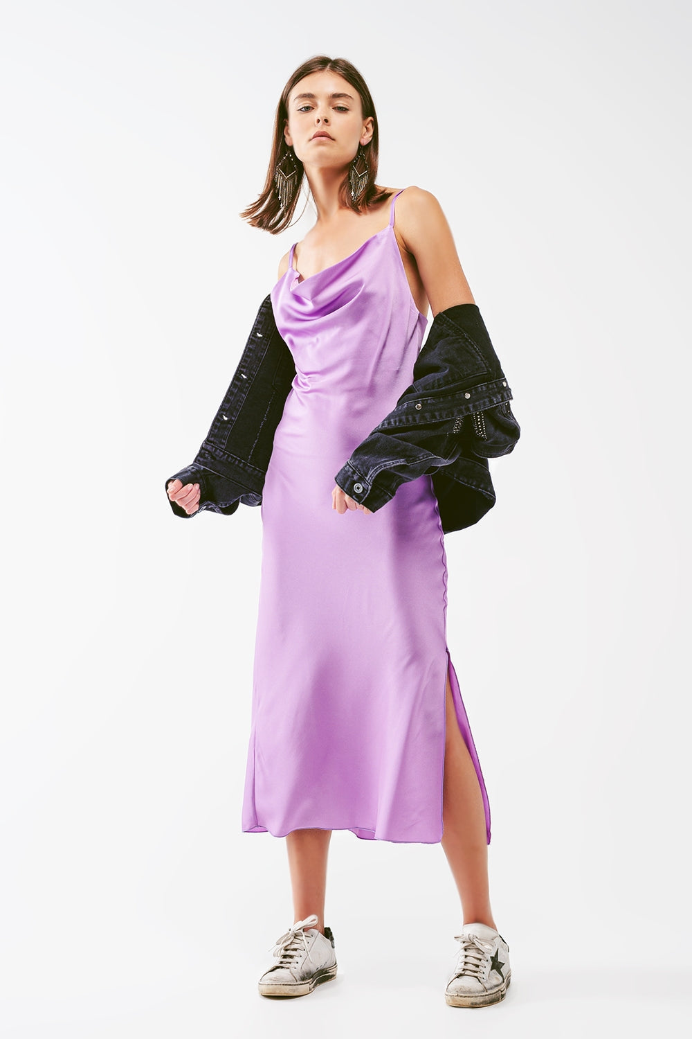 Satin Cami Slip Midi Dress I Lilac Elegance