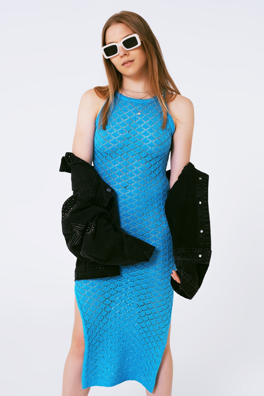 Blue Halter Crochet Midi Dress I Boho Chic