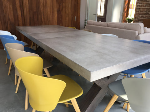 Beton X Leg Polished Concrete Extending Dining Table