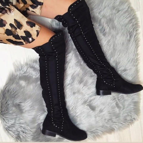 over the knee boots with studs