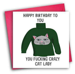 Fucking Crazy Cat Lady Funny Happy Birthday Card Free Shipping