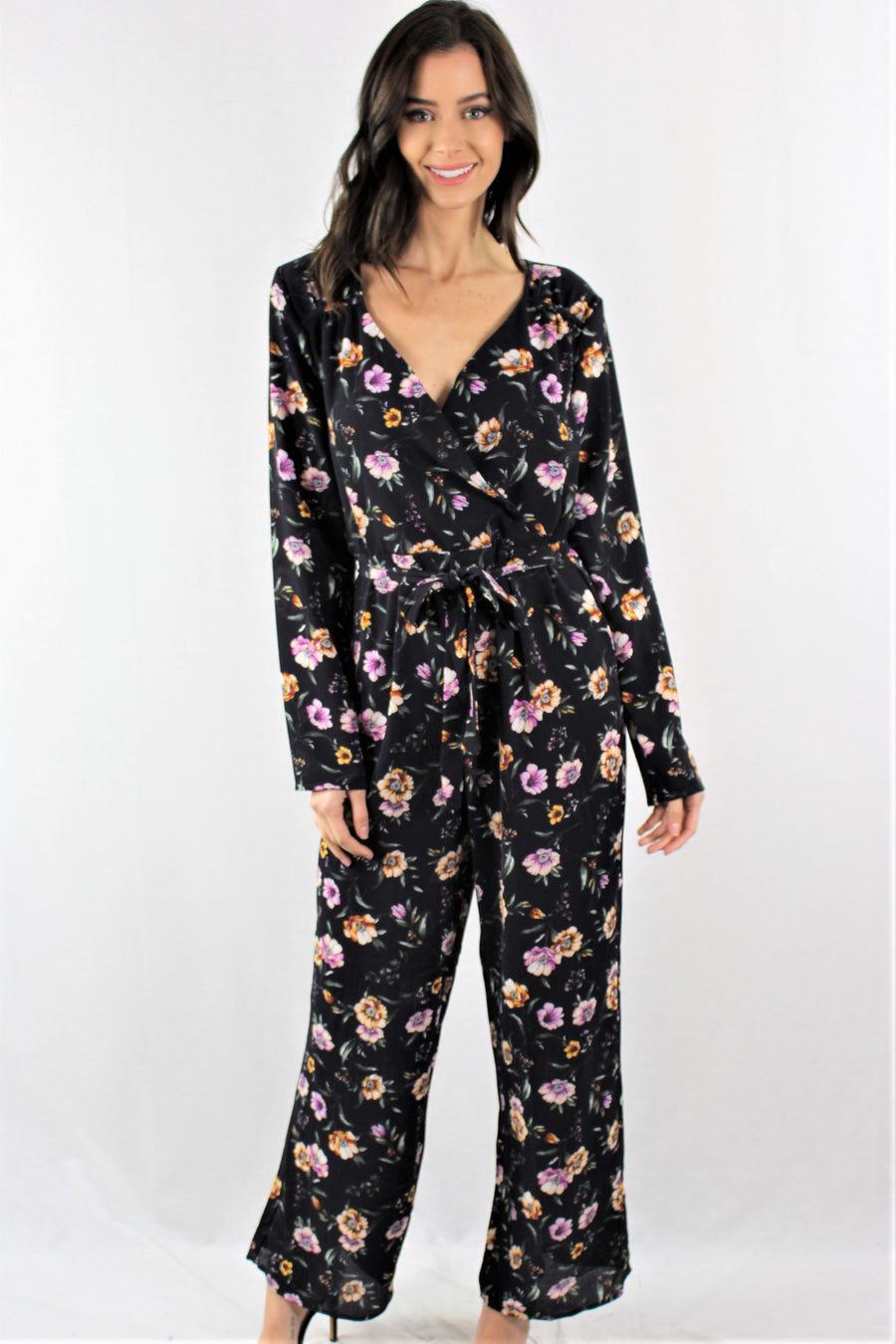 long sleeve floral jumpsuit