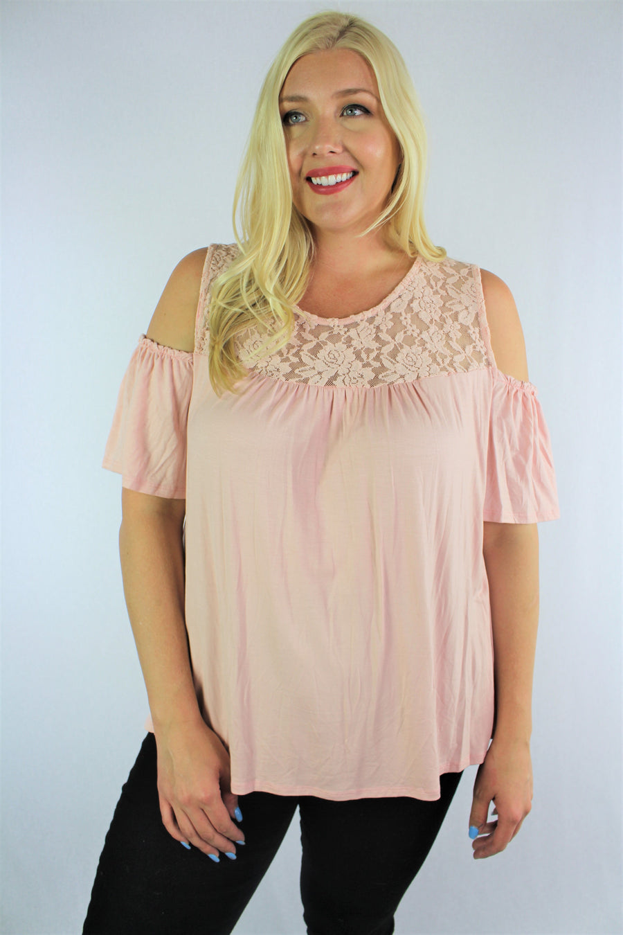 plus size lace cold shoulder top