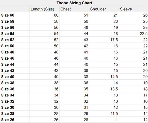 Sizing Chart