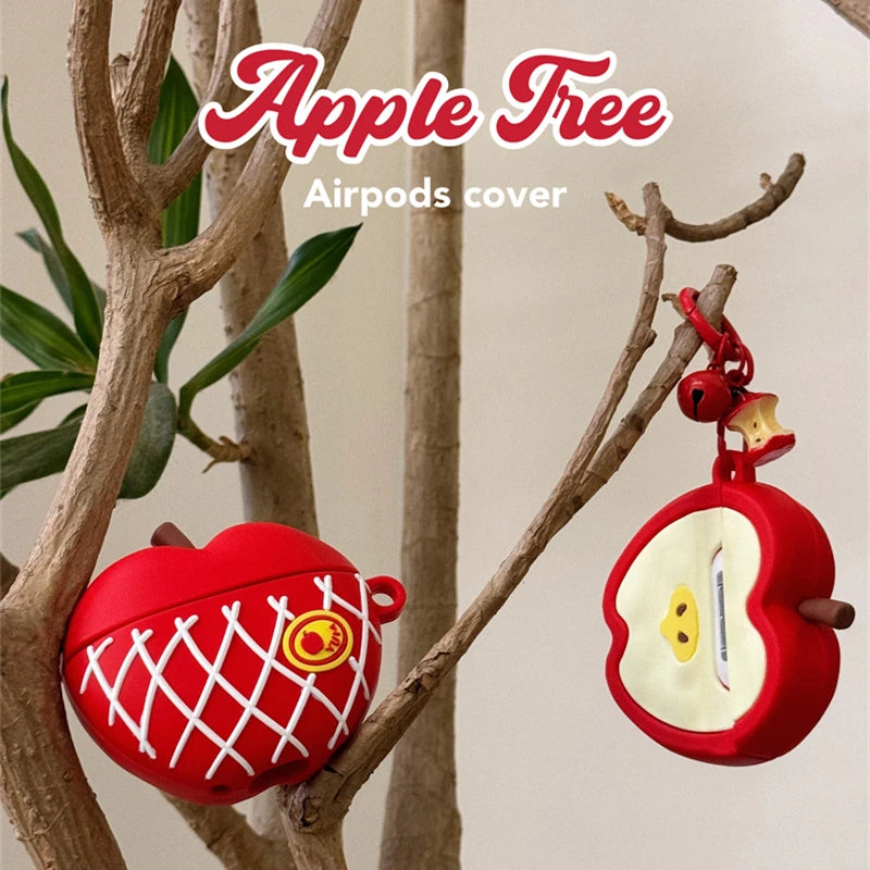3D Red Apple With Pendant Earphone Cover For Apple AirPods 1 2 3 Generation Airpods Pro/Pro2 Wireless Bluetooth Headphone Case