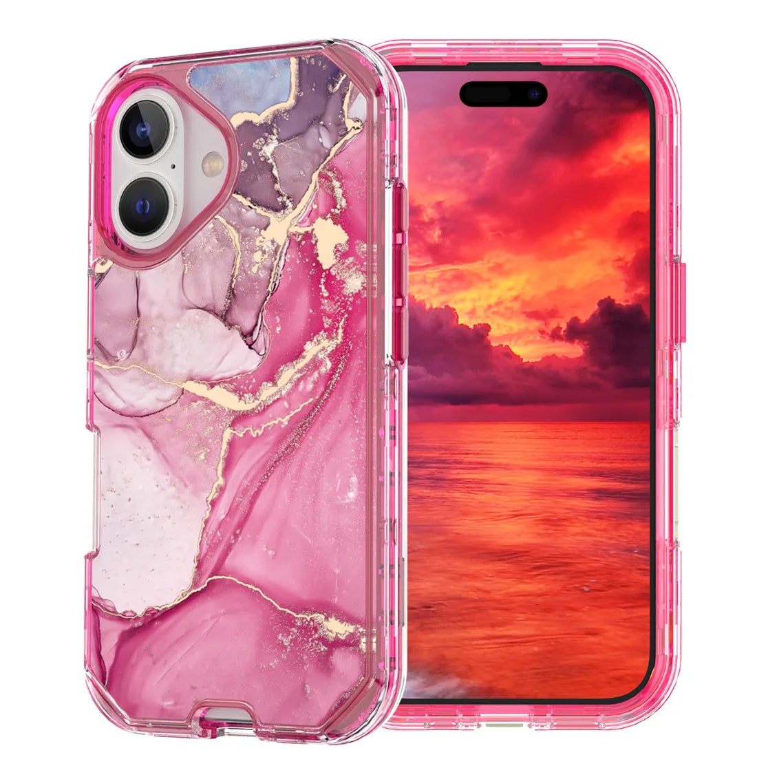 Fit iPhone 16 6.1" Phone Case, Marble Pattern Slim Shockproof Full Body Protective Rugged Cover For iPhone 16 Plus 6.7