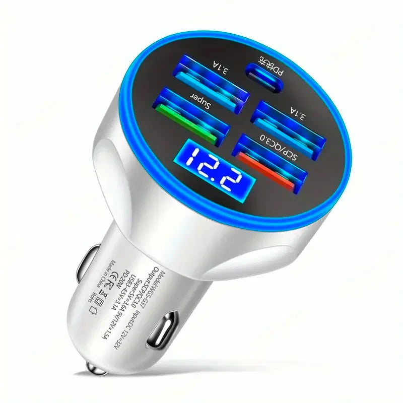 250W 5 in 1 USB Car Charger Type C PD 12V Cigar Jack Fast Charging Adapter for iPhone 12 Pro Max 14 Plus 13 Huawei Oneplus