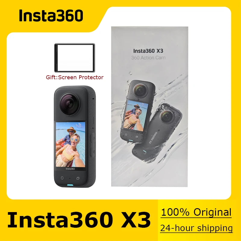 Insta360 X3 - Waterproof 360 Action Camera with 1/2" 48MP Sensors,5.7K 360 Active HDR Video,72MP 360 Photo,4K Single-Lens