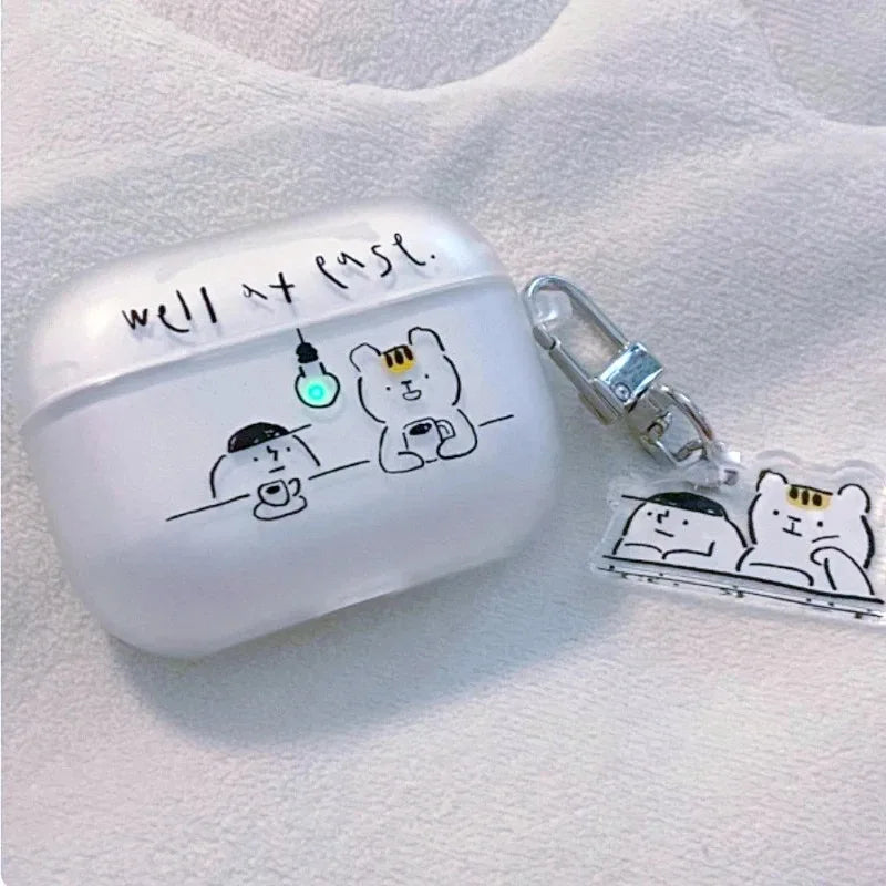 Creative and Cute Coffee Drinking Bear Light That Can Be Lit For Airpods Pro Case For Airpods Bluetooth Headset Case For Airpods